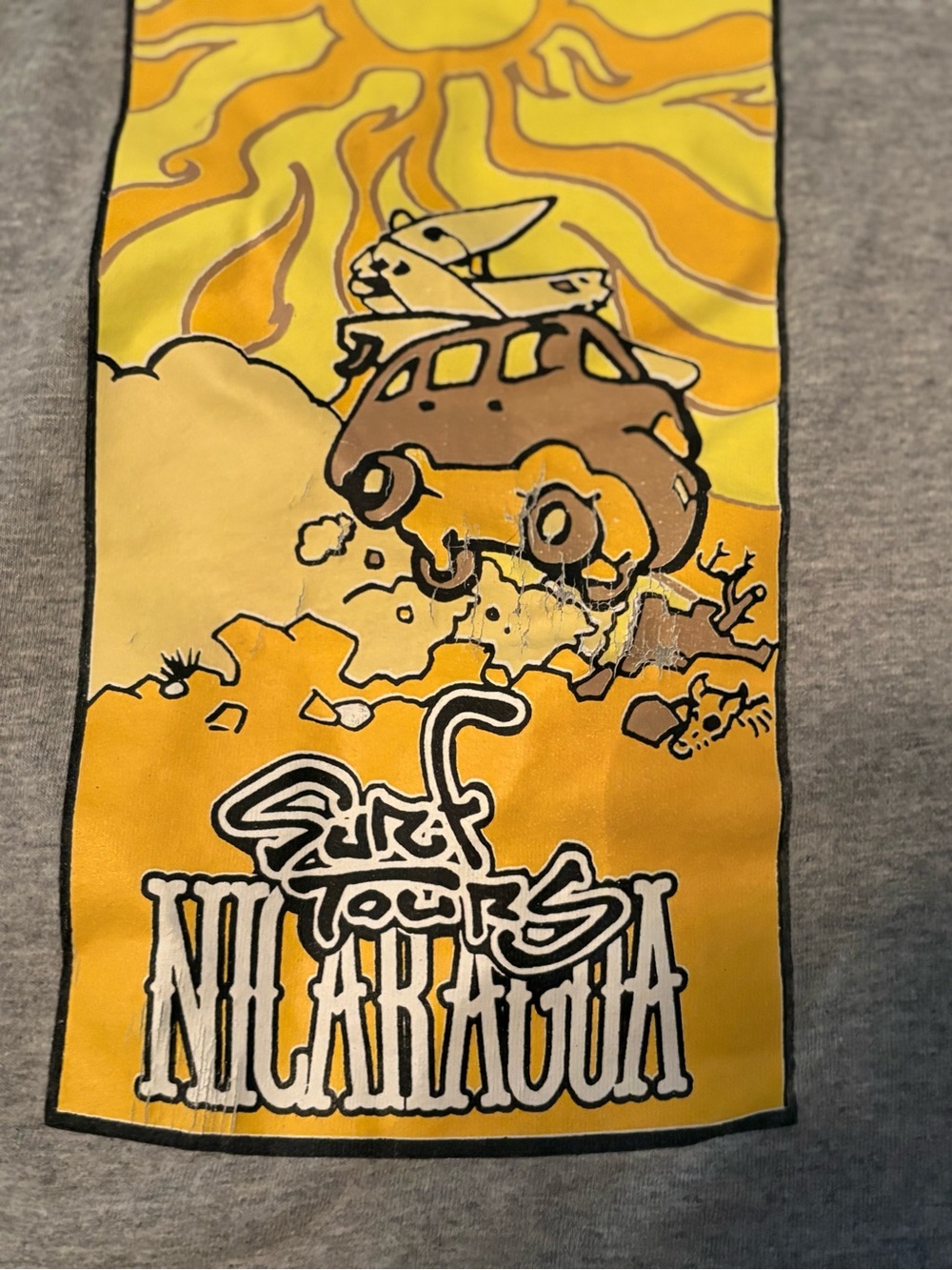 Surf Tours Nicaragua Gray Graphic T-Shirt Size L Surf Travel Tee
Description:
C
